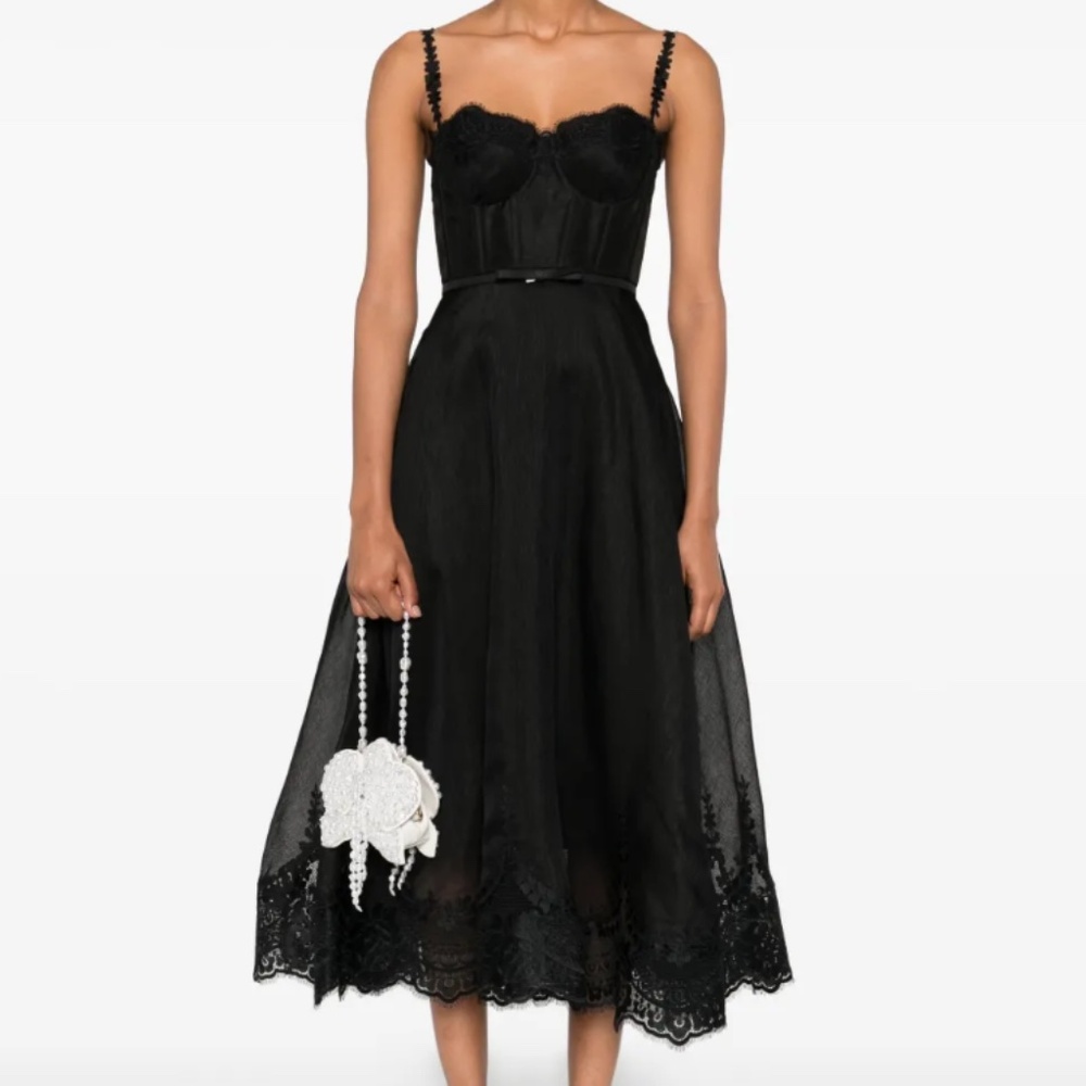 ZIMMERMANN lace-trimmed corset midi dress (designer SIZE 1)